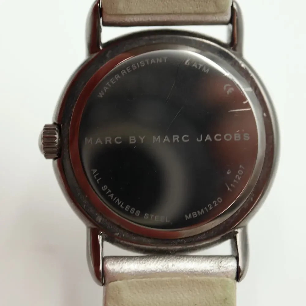 Marc Jacobs Womens Gunmetal Watch 33mm Round Leather Strap MBM1220 w New Battery
